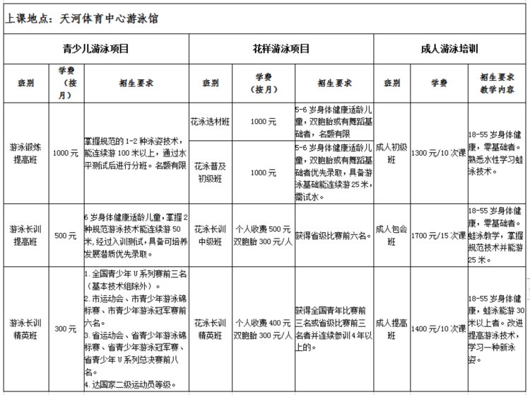 广州天河体育中心2021年秋季培训班招生啦！