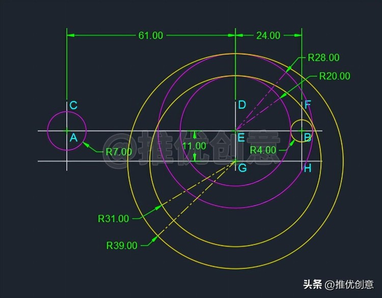 “相切、相切、半径”方式绘制圆 CAD 制图 AutoCAD 实战教程 工程制图