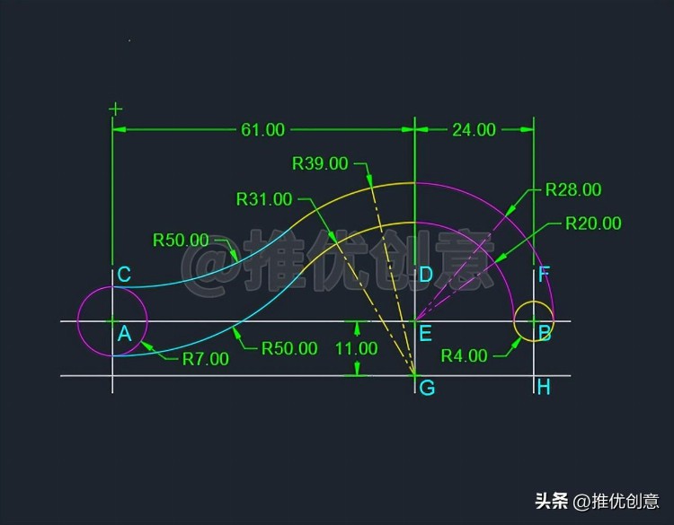 “相切、相切、半径”方式绘制圆 CAD 制图 AutoCAD 实战教程 工程制图