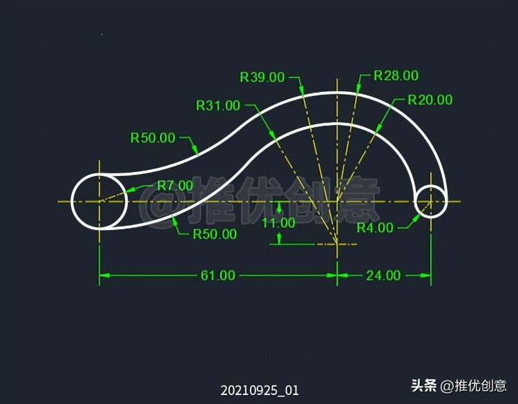 “相切、相切、半径”方式绘制圆 CAD 制图 AutoCAD 实战教程 工程制图