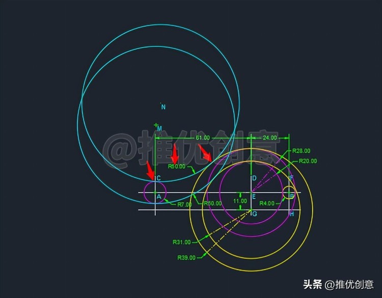 “相切、相切、半径”方式绘制圆 CAD 制图 AutoCAD 实战教程 工程制图