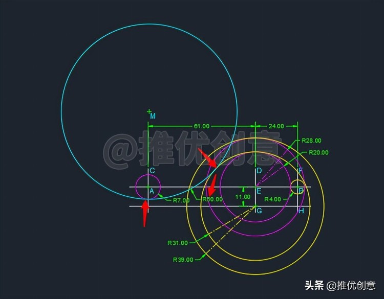 “相切、相切、半径”方式绘制圆 CAD 制图 AutoCAD 实战教程 工程制图