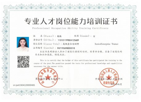 PAT证书——电子商务师，由中国国家人事人才培训网颁发
