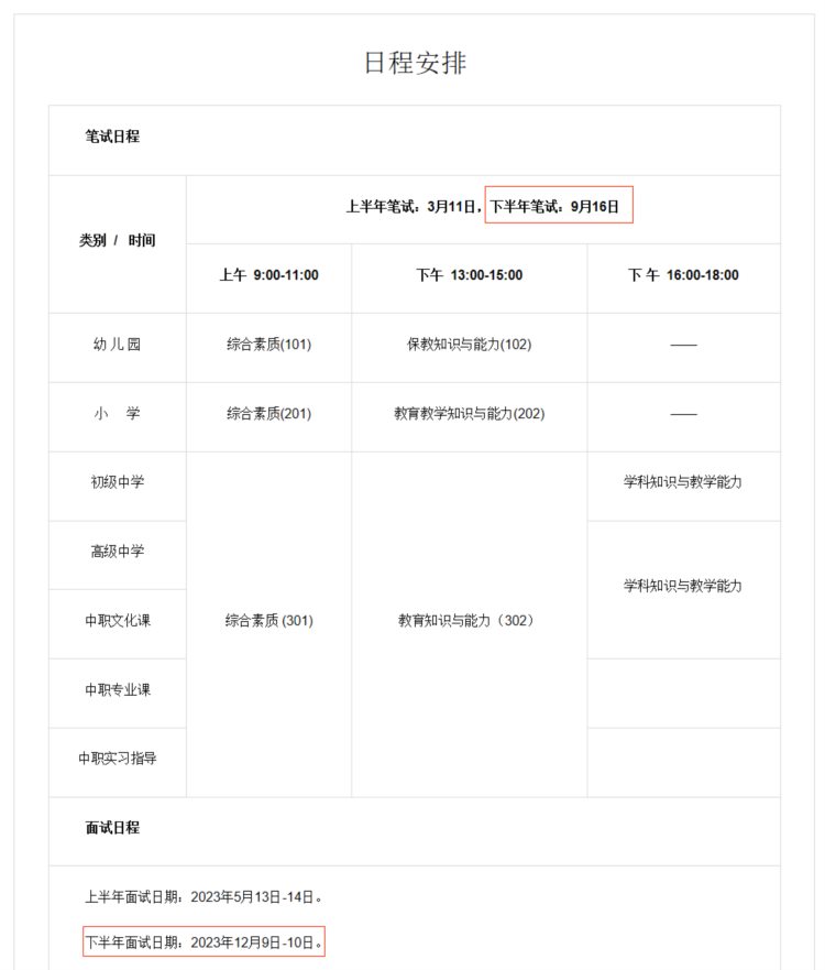 2023年下教资考试重要时间点，错过要等半年！