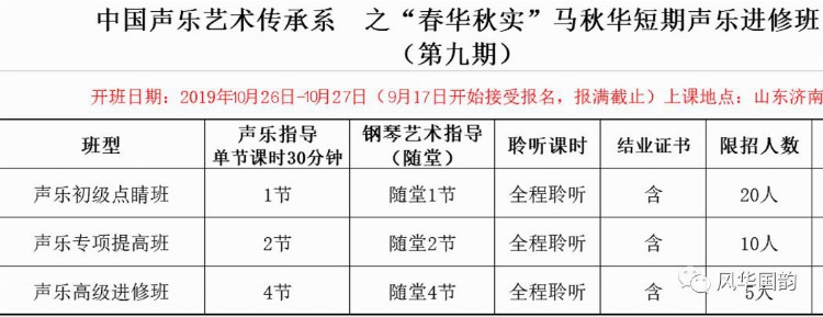 即将开班 | 马秋华教授短期声乐研修班（第九期）”