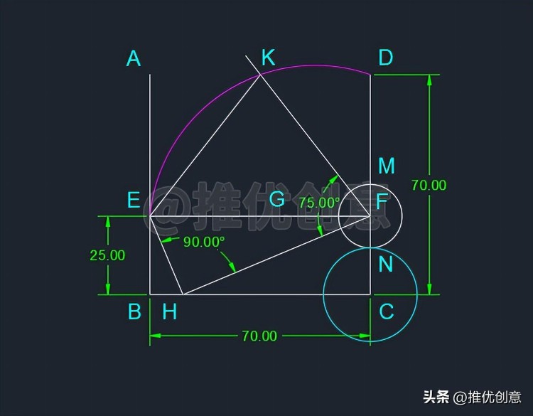 利用几何知识绘图 工程制图 autocad 机械制图 cad教学 cad画图教程