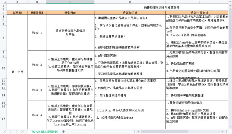 亚马逊新人培训计划表