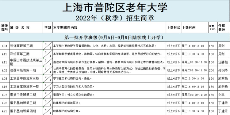 精彩课程等你来，普陀区老年大学2022年秋季学期招生啦！