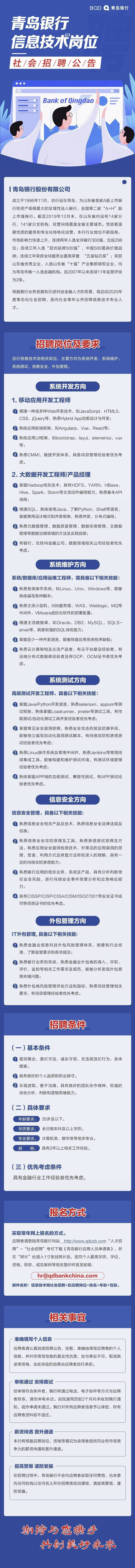 青岛银行信息技术岗位社会招聘公告