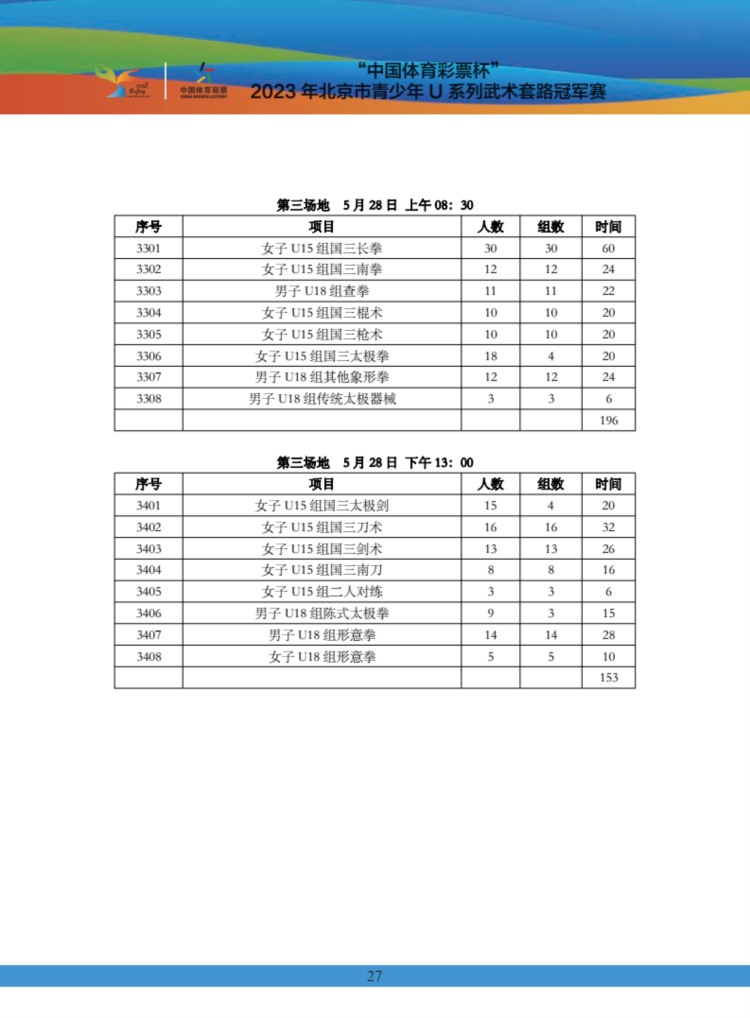 赛事预告！海淀区87名队员将参加U系列网球、武术套路冠军赛