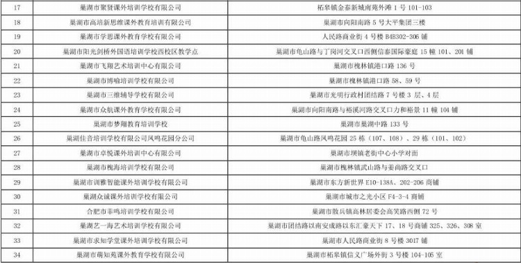 142家！巢湖市校外培训机构“白名单”公布