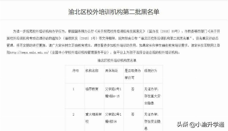 擦亮眼！重庆市校外培训机构黑名单来了（最新汇总）