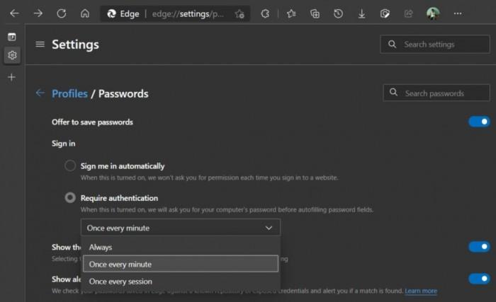 Edge安全新特性：自动填充密码前可进行强制认证