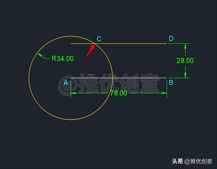 借助圆确定关键点绘图 CAD 制图 AutoCAD 实战教程 机械制图 工程制图