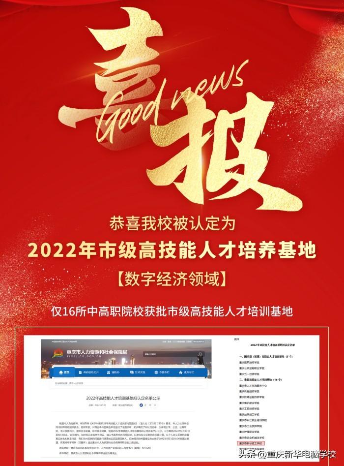 喜报！重庆市新华技工学校获批2022年高技能人才培训基地