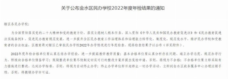 郑州金水区民办学校年检结果公布！4所停办！7所不合格！