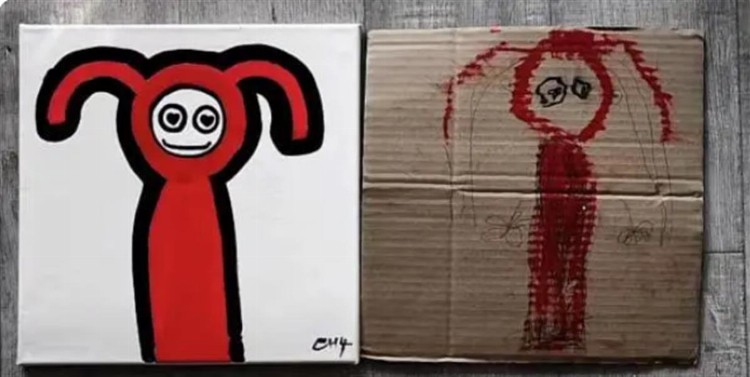 爸爸“抄袭”4岁女儿涂鸦作品爆红，别只看到有一幅卖了6666元