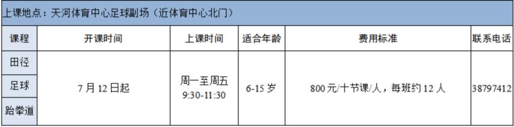 广州天河体育中心2021青少年暑期培训班招生啦!