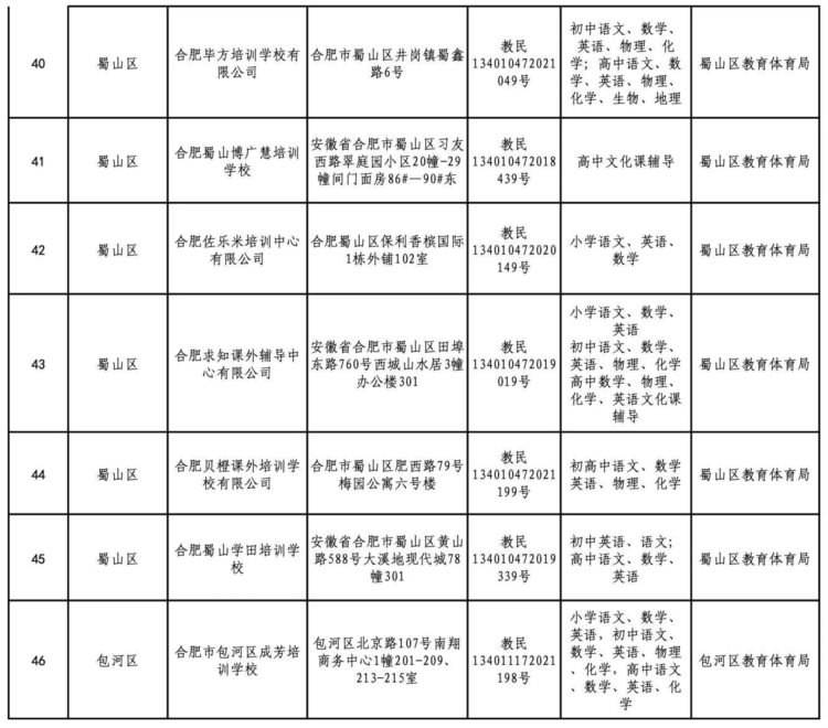 仅60家！合肥市发布学科类校外培训机构“白名单”