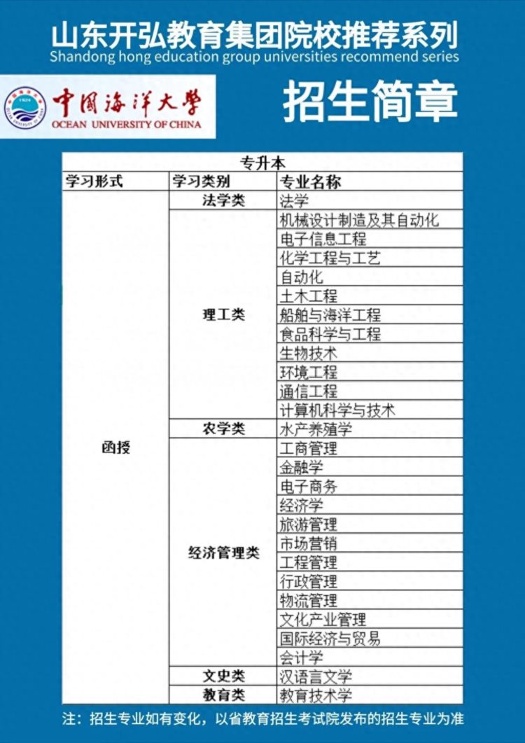 中国重点985、211院校丨中国海洋大学成人高等教育招生简章