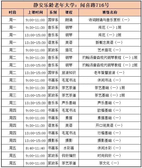 2022年春季静安区老年大学、静安乐龄老年大学招生啦